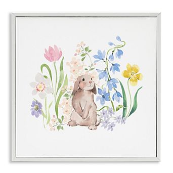 Stupell Home Decor Spring Flowers & Rabbit Framed Canvas Wall Art