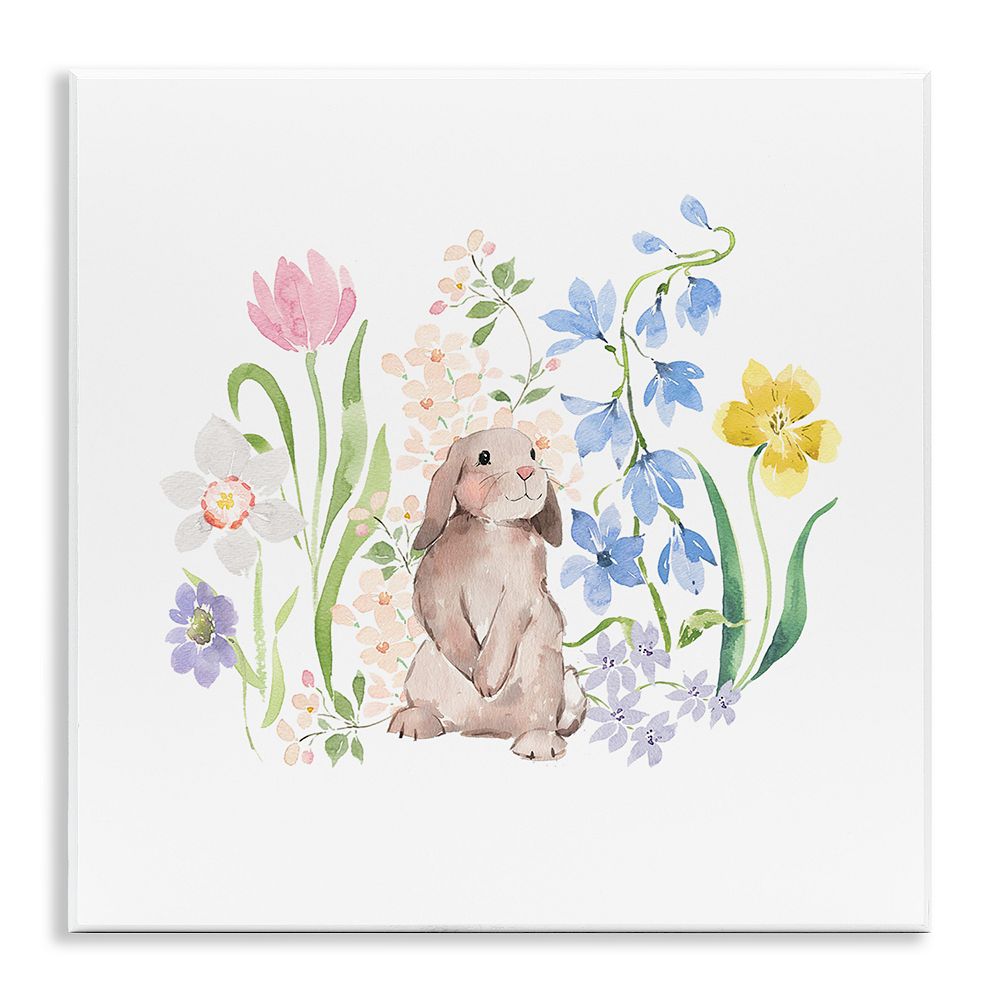 Stupell Home Decor Spring Flowers & Rabbit Plaque Wall Art