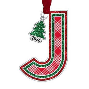 Monogram Plaid Block Christmas Tree Ornament