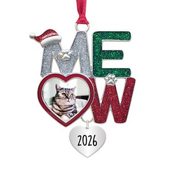 MEOW Cat Frame with Dated 2026 Heart Dangle Pet Frame Ornament