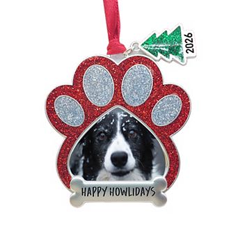 Paw Print Happy Howlidays with Dated 2026 Tree Charm Pet Frame Ornament