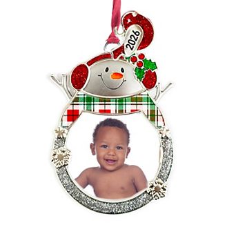 Snowman with Dated 2026 Cardinal Charm Baby Frame Ornament