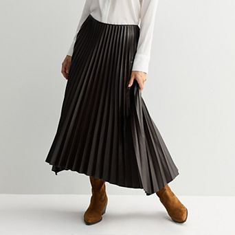 Women's Nine West Brown Faux Leather Pleated Skirt
