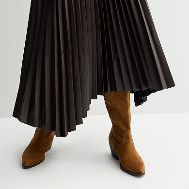 Women's Nine West Brown Faux Leather Pleated Skirt