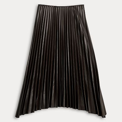 Women's Nine West Brown Faux Leather Pleated Skirt