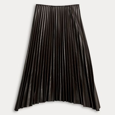Women's Nine West Brown Faux Leather Pleated Skirt