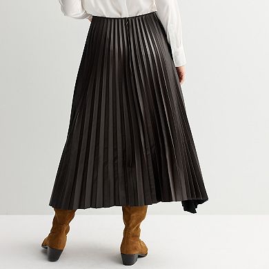 Women's Nine West Brown Faux Leather Pleated Skirt