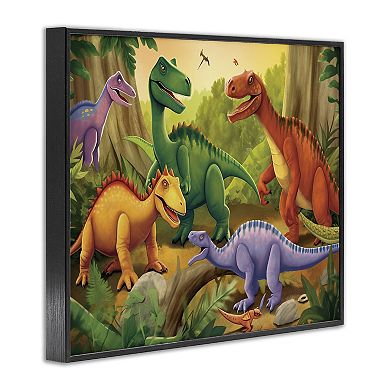 Stupell Home Decor Dinosaurs in Jungle Scene Framed Giclee Wall Art