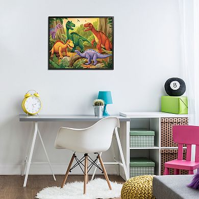 Stupell Home Decor Dinosaurs in Jungle Scene Framed Giclee Wall Art