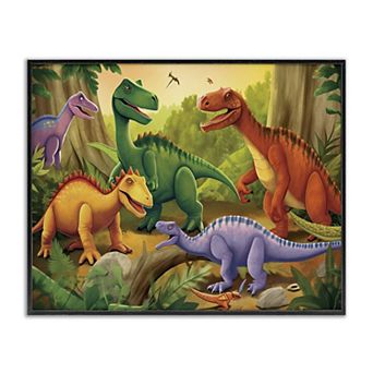 Stupell Home Decor Dinosaurs in Jungle Scene Framed Giclee Wall Art