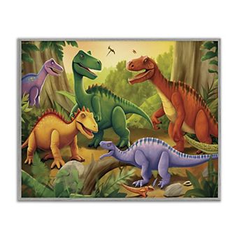 Stupell Home Decor Dinosaurs in Jungle Scene Framed Giclee Wall Art