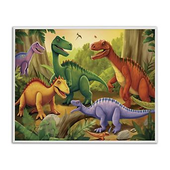 Stupell Home Decor Dinosaurs in Jungle Scene Framed Giclee Wall Art