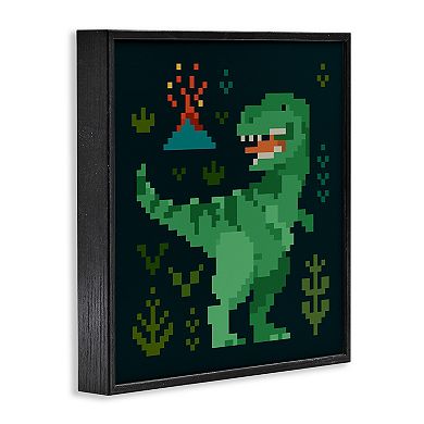 Stupell Home Decor Pixel Style Dinosaur Framed Giclee Wall Art