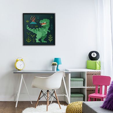 Stupell Home Decor Pixel Style Dinosaur Framed Giclee Wall Art