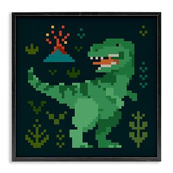 Stupell Home Decor Pixel Style Dinosaur Framed Giclee Wall Art