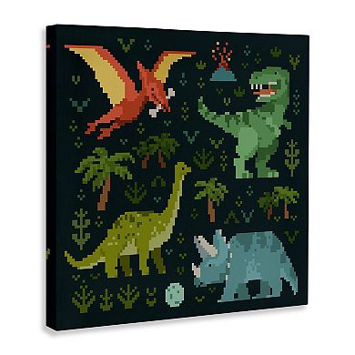 Stupell Home Decor Pixel Dinosaurs Wildlife Canvas Wall Art