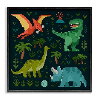 Stupell Home Decor Pixel Dinosaurs Wildlife Framed Giclee Wall Art