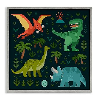 Stupell Home Decor Pixel Dinosaurs Wildlife Framed Giclee Wall Art