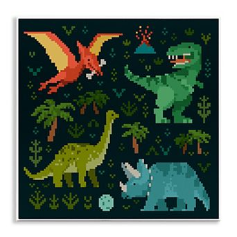 Stupell Home Decor Pixel Dinosaurs Wildlife Plaque Wall Art