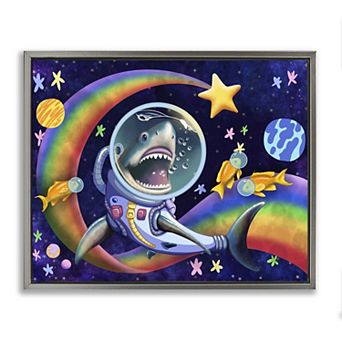 Stupell Home Decor Shark In Outer Space Framed Floating Canvas Wall Art