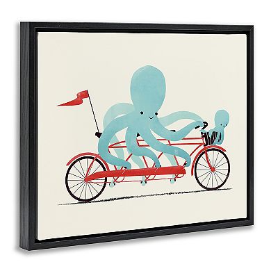 Stupell Home Decor Octopus Tandem Bicycle Framed Floating Canvas Wall Art