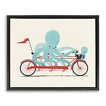 Stupell Home Decor Octopus Tandem Bicycle Framed Floating Canvas Wall Art