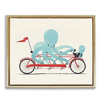 Stupell Home Decor Octopus Tandem Bicycle Framed Floating Canvas Wall Art