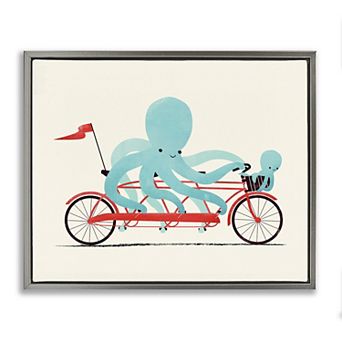 Stupell Home Decor Octopus Tandem Bicycle Framed Floating Canvas Wall Art