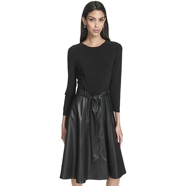 Women's Andrew Marc Belted Leather Dress, Size: 12, Black