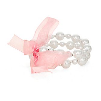 You're Invited Silver Tone White Simulation Pearl Bow Bracelet