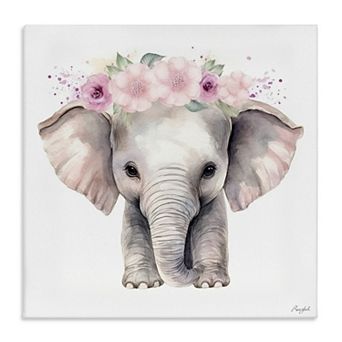 Stupell Home Decor Pink Floral Elephant Canvas Wall Art