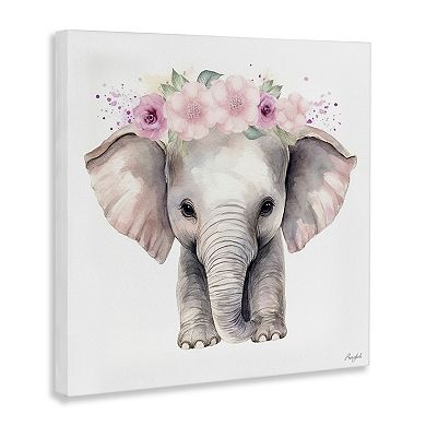 Stupell Home Decor Pink Floral Elephant Canvas Wall Art