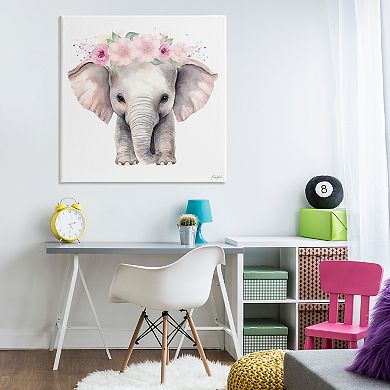 Stupell Home Decor Pink Floral Elephant Canvas Wall Art