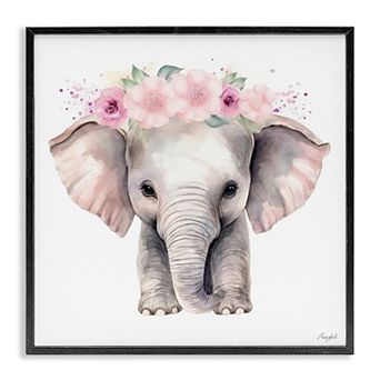 Stupell Home Decor Pink Floral Elephant Framed Giclee Wall Art