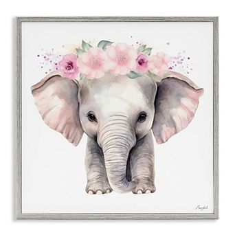 Stupell Home Decor Pink Floral Elephant Framed Giclee Wall Art