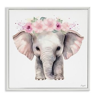 Stupell Home Decor Pink Floral Elephant Framed Giclee Wall Art