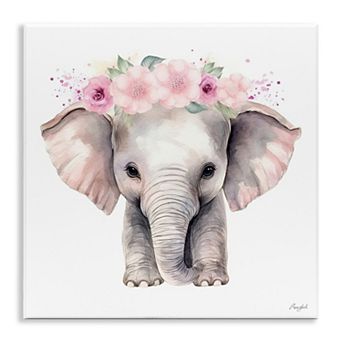 Stupell Home Decor Pink Floral Elephant Plaque Wall Art