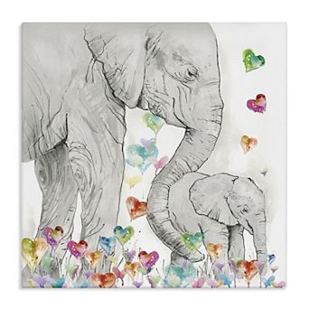 Stupell Home Decor Elephants With Modern Hearts Canvas Wall Art