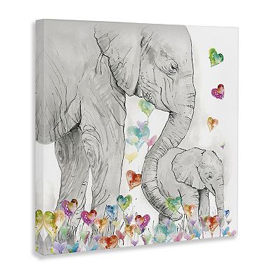 Stupell Home Decor Elephants With Modern Hearts Canvas Wall Art
