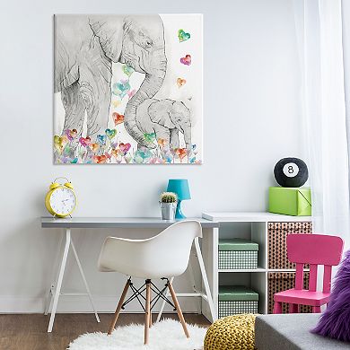 Stupell Home Decor Elephants With Modern Hearts Canvas Wall Art