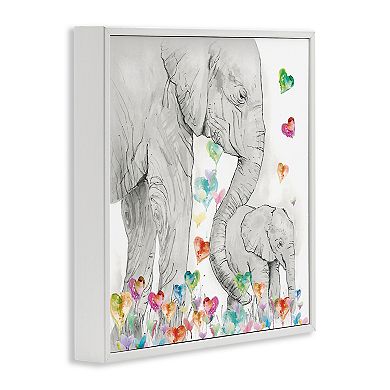 Stupell Home Decor Elephants With Modern Hearts Framed Giclee Wall Art