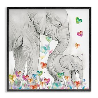 Stupell Home Decor Elephants With Modern Hearts Framed Giclee Wall Art