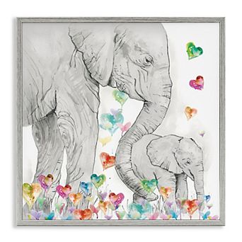Stupell Home Decor Elephants With Modern Hearts Framed Giclee Wall Art