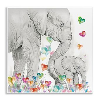 Stupell Home Decor Elephants With Modern Hearts Plaque Wall Art