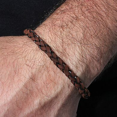 Men's Steel Nation Stainless Steel & Leather Braided Bracelet