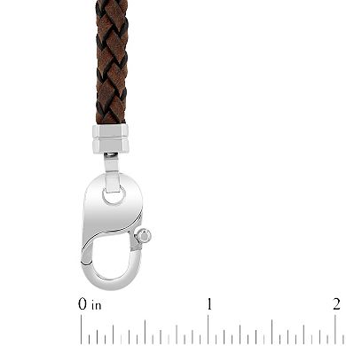 Men's Steel Nation Stainless Steel & Leather Braided Bracelet