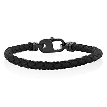 Men's Steel Nation Stainless Steel & Leather Braided Bracelet