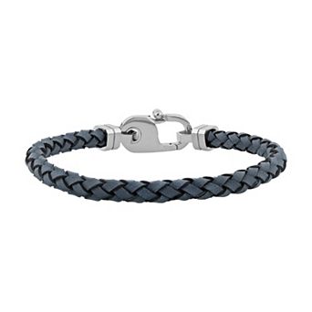 Men's Steel Nation Stainless Steel & Leather Braided Bracelet