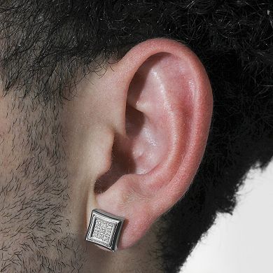 Men's Steel Nation Stainless Steel 1/4 Carat T.W. Lab-Created Diamond Square Stud Earrings