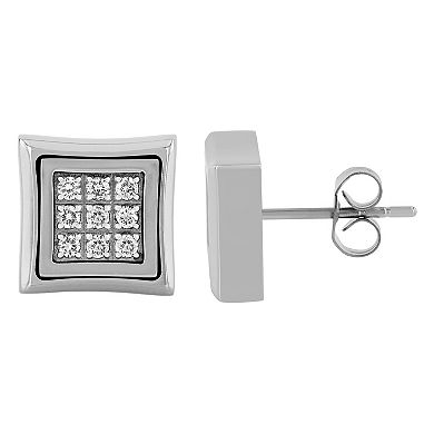 Men's Steel Nation Stainless Steel 1/4 Carat T.W. Lab-Created Diamond Square Stud Earrings